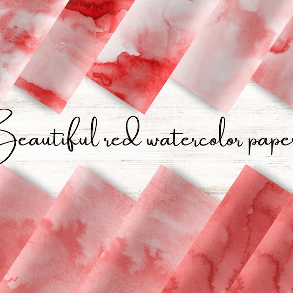 16 Red Watercolor Papers, Watercolor Textures, Valentine Papers