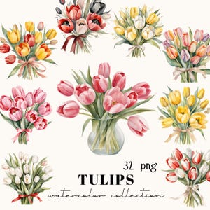 Watercolor Tulips Clipart, Watercolor Clipart, Wedding Clipart, Spring Clipart, Floral clipart, Wedding Invitation, Sublimation