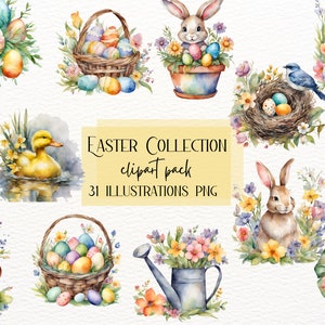 Watercolor Easter Bunny Clipart, Spring Clipart, Boho Nursery PNG