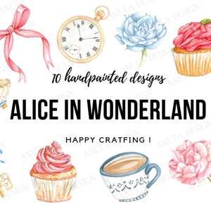Alice in Wonderland Watercolor, Tea Party Clipart, Eat Me Cookie