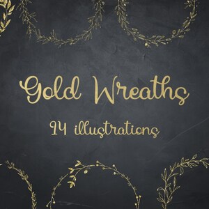 Paillettes d'or mariage couronne de laurier, clipart mariage, clipart cadres or