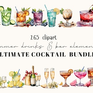 Bundle de cliparts cocktail – 265 illustrations de boissons au format PNG | Menu de bar, décoration de fête, autocollants et design numérique