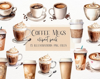 Watercolor Coffee Clipart Bundle – 20 PNG Files, Tranparent Background, Digital Download for Coffee Lovers