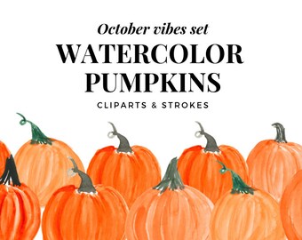 Watercolor Pumpkin Clipart, Orange Pumpkin, Harvest and Autumn Illustration, Orange Watercolor Strokes, Pumpkin Splotches