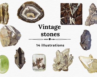 Vintage Stones Clipart, Crystals Clipart, Bohemian Decor Stones