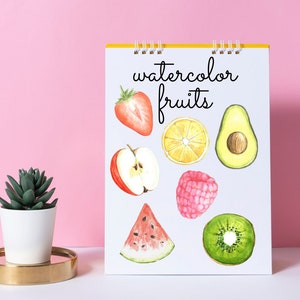 Watercolor Fruits, Watercolor Lemons, Strawberry, Kiwi