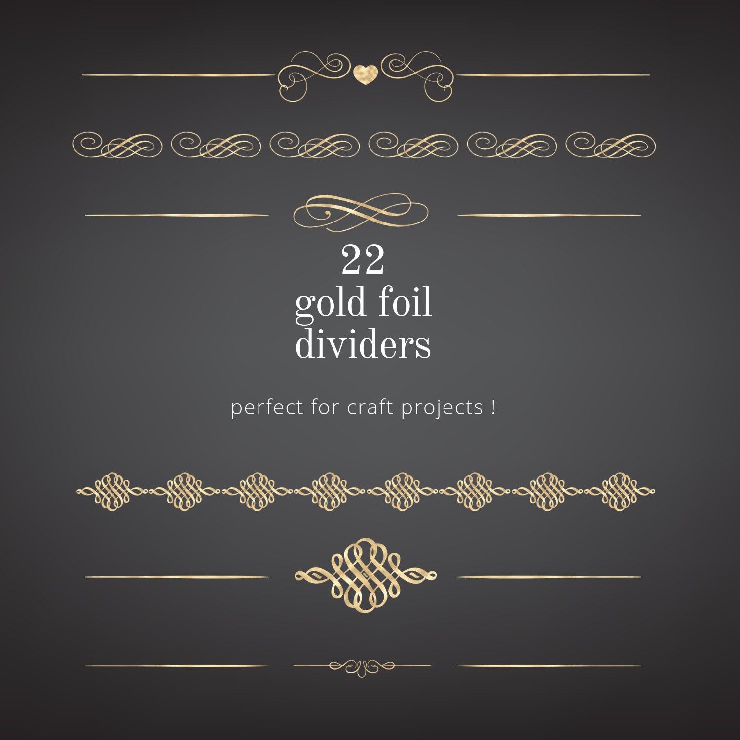Page Dividers and Borders, Gold Foil Dividers, Borders Separators, Golden Handdrawn Text