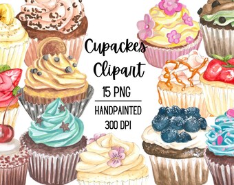 Cupcake Clipart, Dessert Clipart, Handmade Digital Art, Instant Download