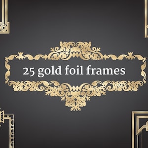 Gold foil frames clip arts, Elegant calligraphic frames, Decorative gold foil elements, Wedding invitation cliparts, Golden clipart