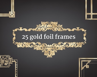 Gold Foil Calligraphic Frames: Elegant Wedding Clipart (PNG)