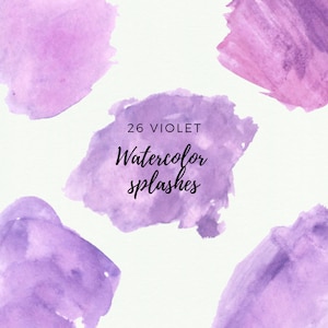 Purple Watercolor Splash Clipart, Purple Watercolor Brush Strokes, Watercolor Splotches, Logo Watercolor Elements