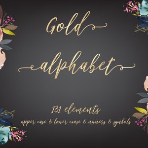 Alfabeto de lámina de oro, imágenes prediseñadas de letras doradas, alfabeto decorativo