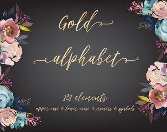 Gold Foil Alphabet Clipart: Decorative Letters (PNG Digital Download)