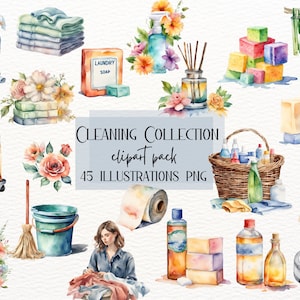 Aquarell Reinigung, Reinigung Clipart, Haus Reinigung PNG, Aquarell Clipart, Instant Download