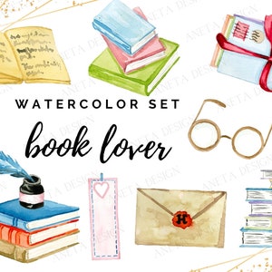 Book Clipart, Watercolor Art, Digital Book Art, Reading Clipart, Handpainted Clipart, Watercolor Books