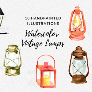 Vintage Lanterns, Watercolor Lanterns Clipart, Birthday Clipart, Wall Art, Digital Planner, Digital Prints, Digital Download, Digital Art