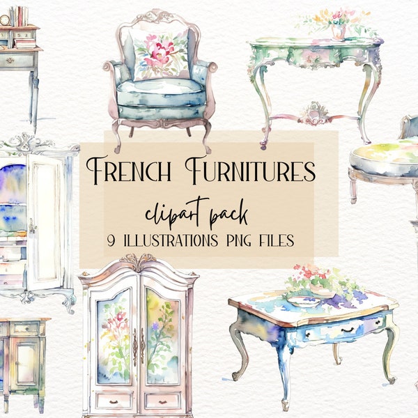 Watercolor French Furnitures, Watercolor Boho Cozy House PNG Clipart