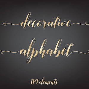 Gold Foil Alphabet, Gold Letters Clipart, Decorative Alphabet