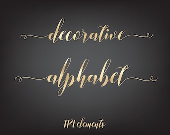 Gold Foil Alphabet Clipart: Decorative Letters (PNG Digital Download)