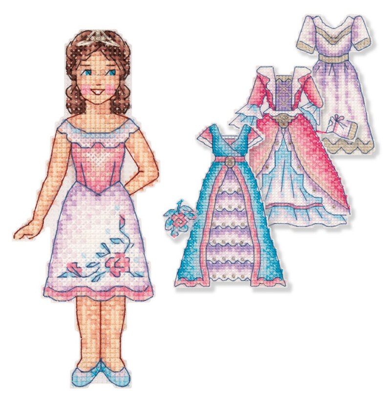 Cross stitch Needle embroidery kit Princess with 3 dresses Free standing embroidery