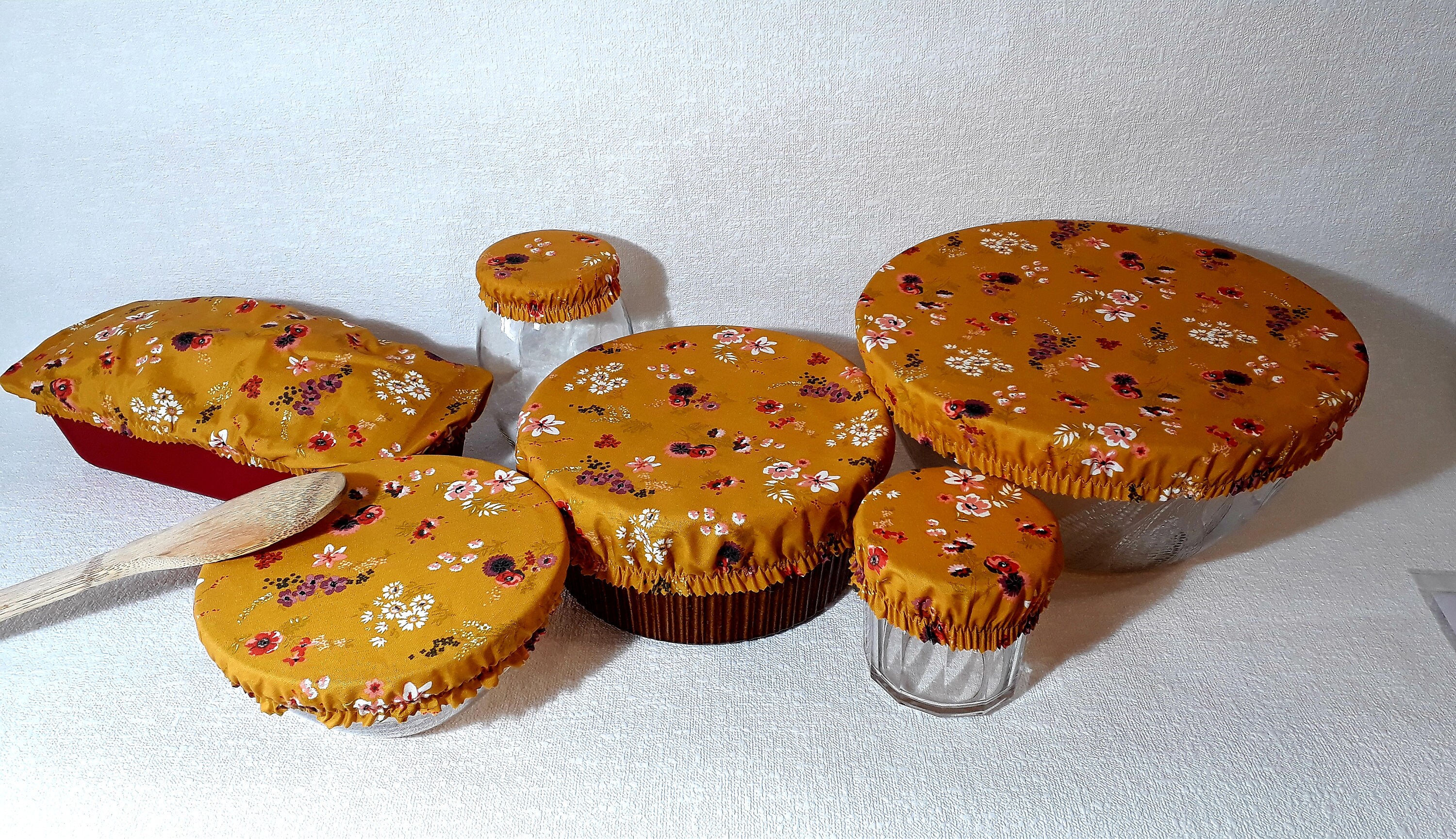 6 Charlottes Alimentaires Pour Vos Plats en Tissu Coton Enduit.