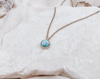 BRASS - Dainty Larimar Pendant ~ matching ring available