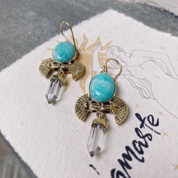 Orecchini in amazzonite, perle swarovski e argento - Gioielli - Ore