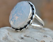 Opaline Ring, Oval Blue Opaline sterling silver ring, Opaline Solid silver ring Jewelry, October Gemstone, Opal Birthstone Jewelry