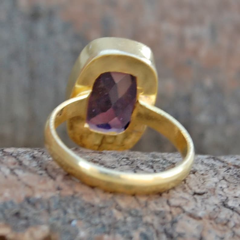 Amethyst Ring Green Amethyst 14K Yellow Gold Plated Ring Jewelry Cushion Faceted Purple Amethyst sterling silver ring
