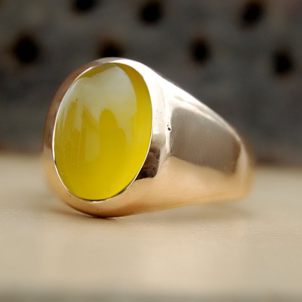 Yellow Chalcedony Ring, Oval Cab Hunny Chalcedony sterling silver ring, 22K Yellow Gold, Rose Gold Ring, statement ring, Unisex Ring