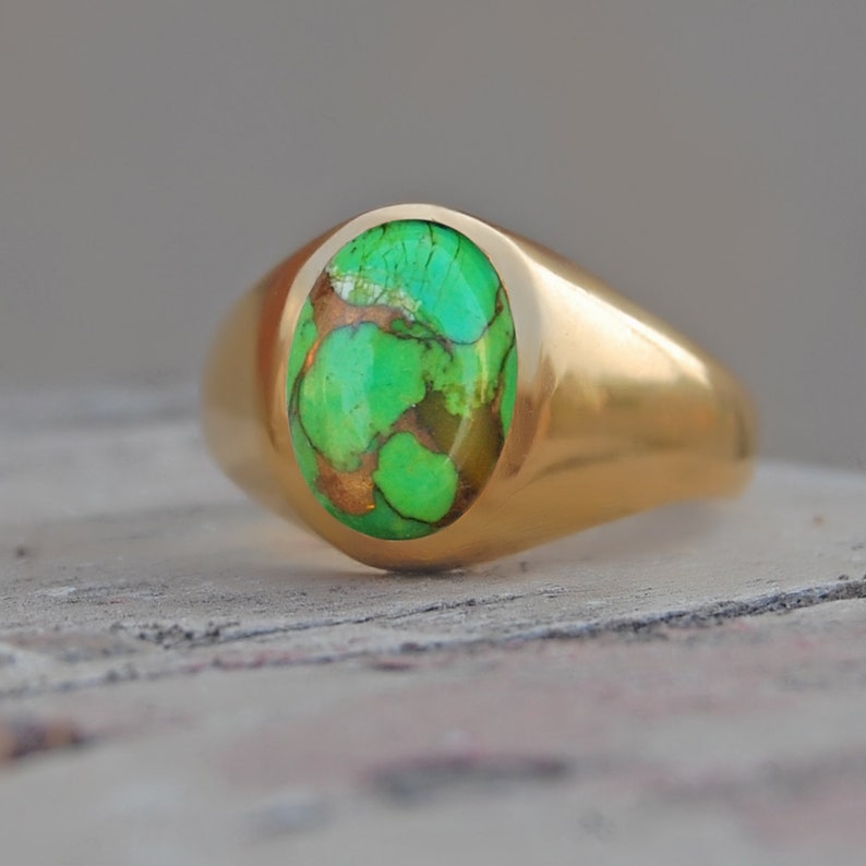 Rose Gold Ring Handmade Ring Turquoise Ring Oval Cab Green Copper Turquoise 925 sterling silver ring 22K Yellow Gold