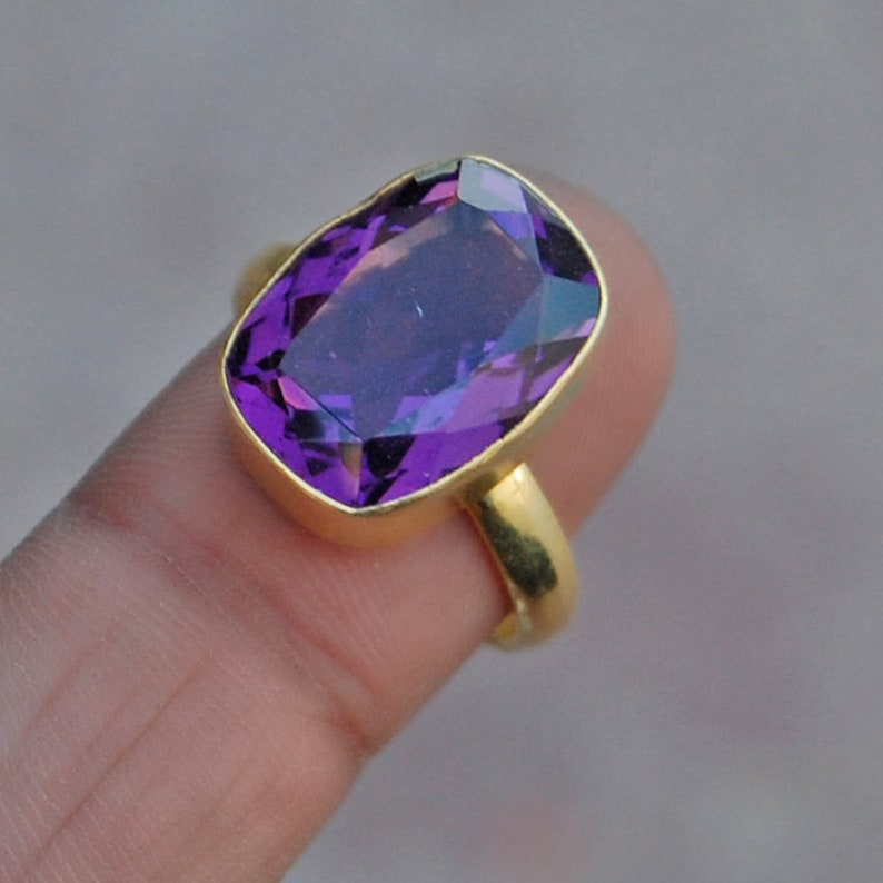 Amethyst Ring Green Amethyst 14K Yellow Gold Plated Ring Jewelry Cushion Faceted Purple Amethyst sterling silver ring