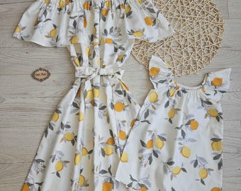 Matching Mom and Daughter Lemon Outfit: Cotton Dresses As Mommy as Me Mothers Day Gift