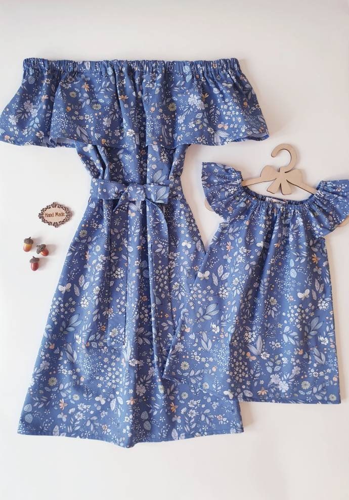 Mother Daughter Matching Striped Nightgowns - Christmas Family Pajamas, Long Sleeve Cotton Blend Dress - View #5