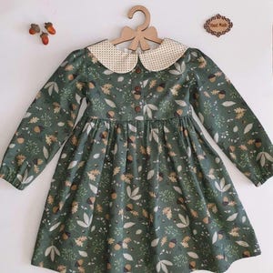 Girls dress Autumn dress Winter dress Green dress Toddler dress Christmas gift Baby dress Mother and daughter clothes Family look outfit