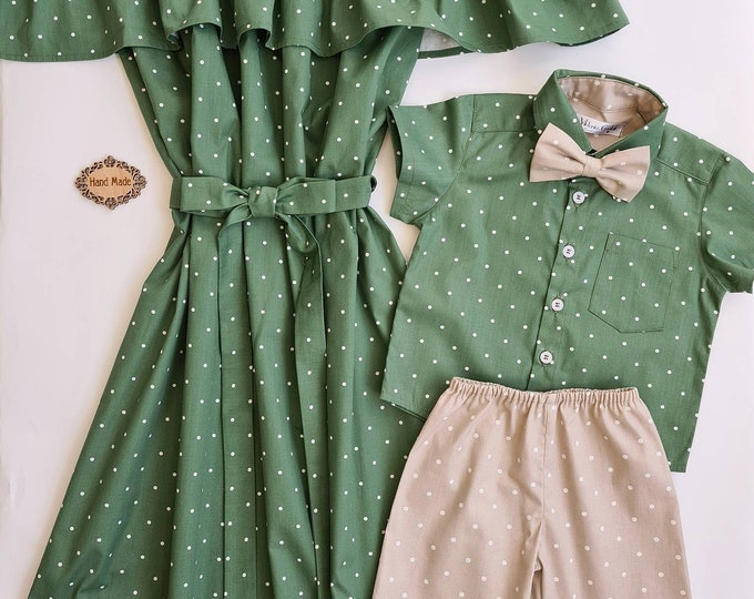 Matching Mom and Son Outfit: Polka Dot Dress and Shirt Set Mothers Day Gift As mommy as Me