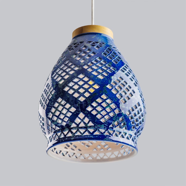 Ceramic pendant light Cobalt blue lighting Kitchen island Etsy