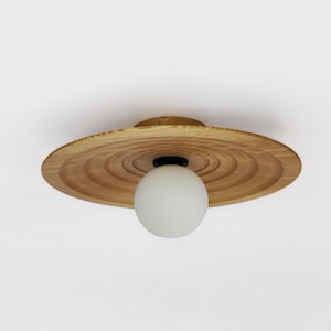 Handmade Round wooden ceiling lighting Carved light White ball opal