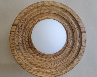 Round wooden wall sconce Carved light Bedroom lighting