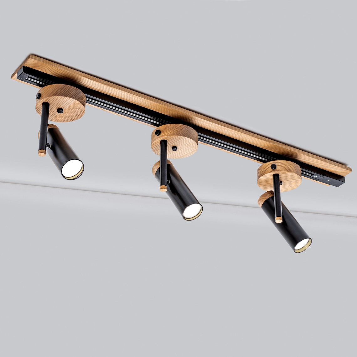 Track Lighting With Wide Wood Base Industrial Ceiling Light Etsy Canada
