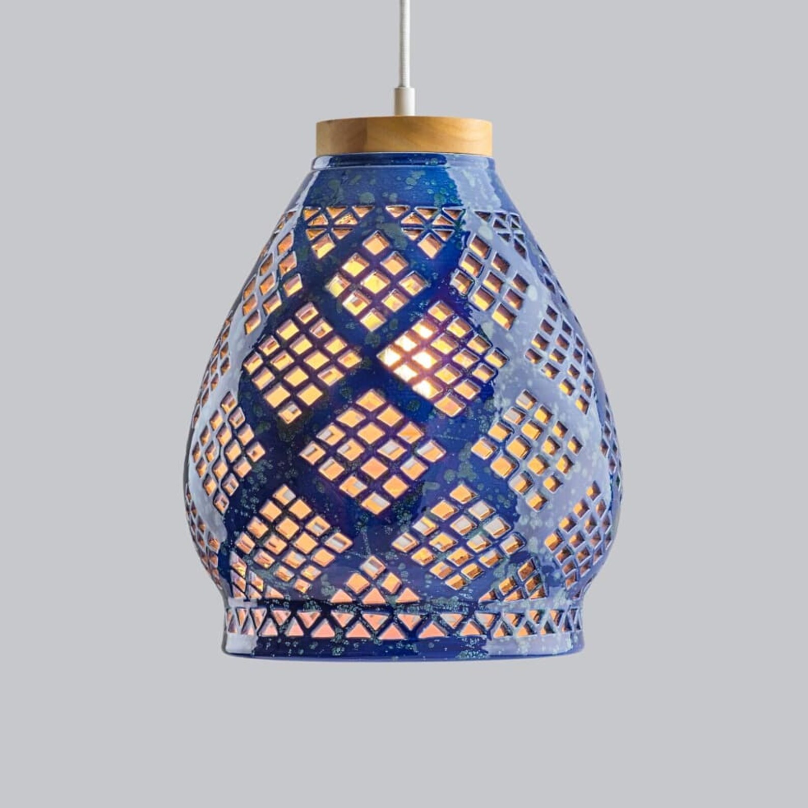 Ceramic pendant light Cobalt blue lighting Kitchen island Etsy
