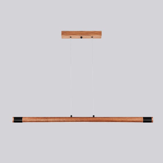 Wooden LED Linear Pendant Light, Hanging Lamp, Kitchen island lighting