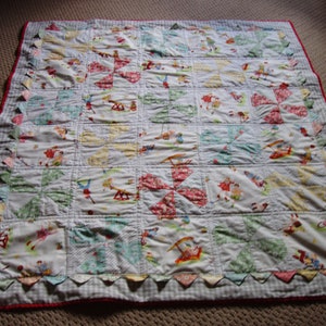Prairie Point Baby Quilt-Pinwheels-Prairie Points-Children at Play-Gender Neutral-Crib Quilt-Nursery Decor