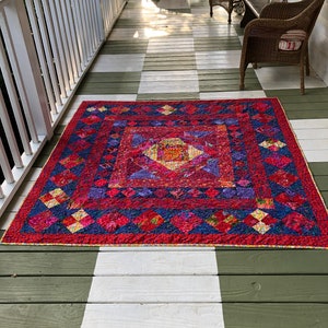Kaffe Fassett &quot;English Knot Garden&quot; Lap and/or Wall Hanging Reds and Blues with Flower Center, 69&quot; x 69&quot;