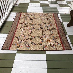 Reproduction Lap Quilt, &quot;Sand and Stars&quot; 66&quot; x 57&quot;, Sandstone Background with Colorful Stars