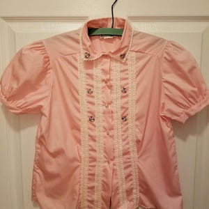 Rare 1950s Vintage Kitty Kollier Brand Pink Blouse Girls/Womens