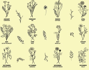 BIRTH MONTH FLOWER Svg, Birth Month Flower Clipart, Birthday Flower Svg, Wildflower Svg