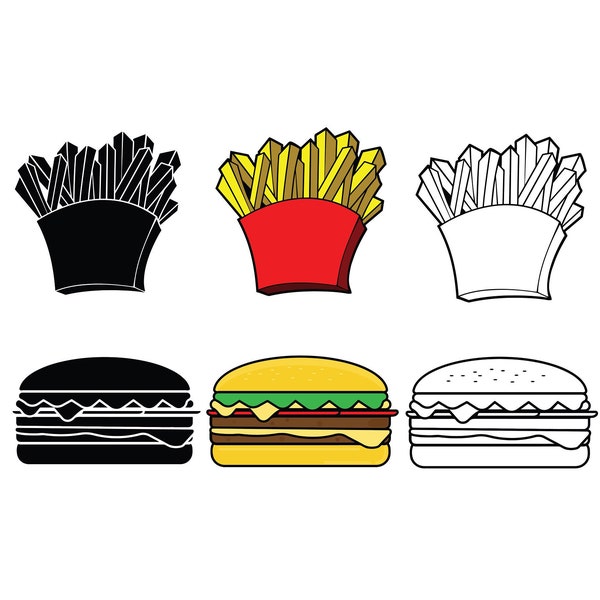 FRENCH FRIES SVG Files, Hamburger Svg Files, Fries and Hamburger Clipart, Fast Food Svg Files