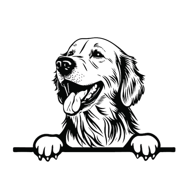 Asomando GOLDEN RETRIEVER Svg, Asomándose Golden Retriever Imágenes Prediseñadas, Asomándose Golden Retriever Svg Archivos Para Cricut