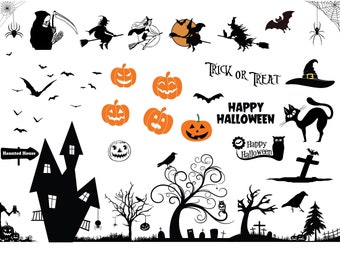 HALLOWEEN SVG, Halloween WITCH Svg, Trick or Treat Svg, Happy Halloween Svg, Haunted House Svg, Halloween Pumpkin, Grave Svg, Bat Svg